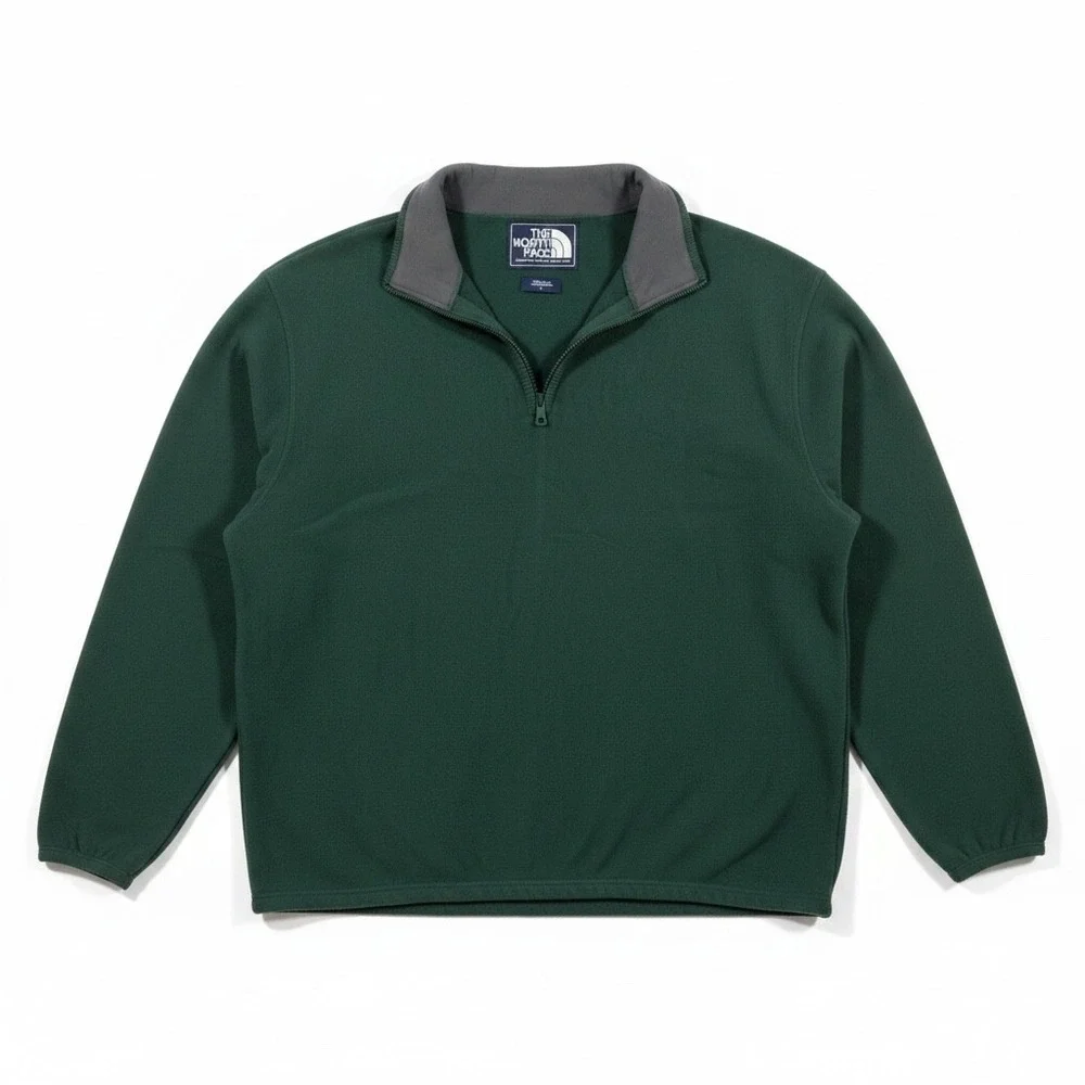 The North Face Mens Forest Green Cotton Wool Blend Quarter Zip Sweater‎ Large